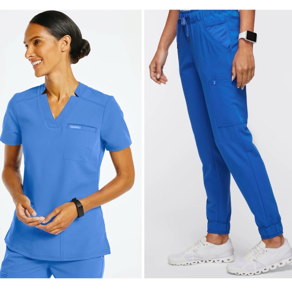 Jaanuu Women's 3-Pocket V-Neck Scrub Top Medium Bottom Large NEW